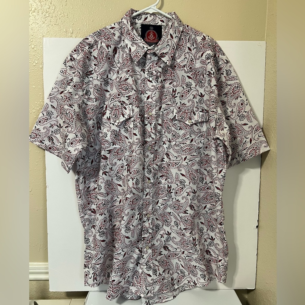 Red Bandanna Floral Print Pearl Snap Shirt